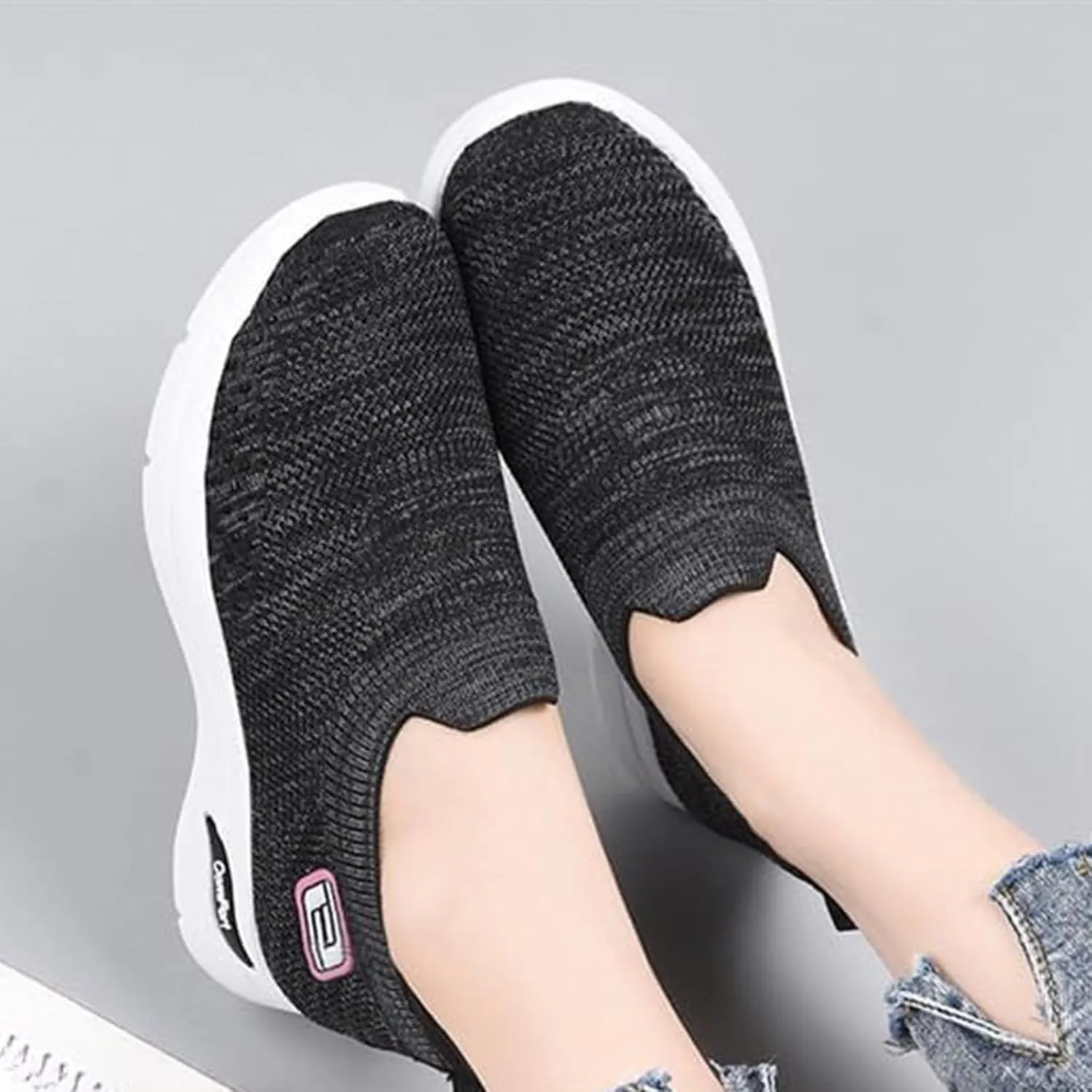 Walking Shoes for Women Knit Breathable Mesh Trainers Sneakers,Go Walk Arch Support Slip On Fashion Shoes,Lightweight Comfort Air Cushion Athletic Sneakers for Outdoor Running Jogging