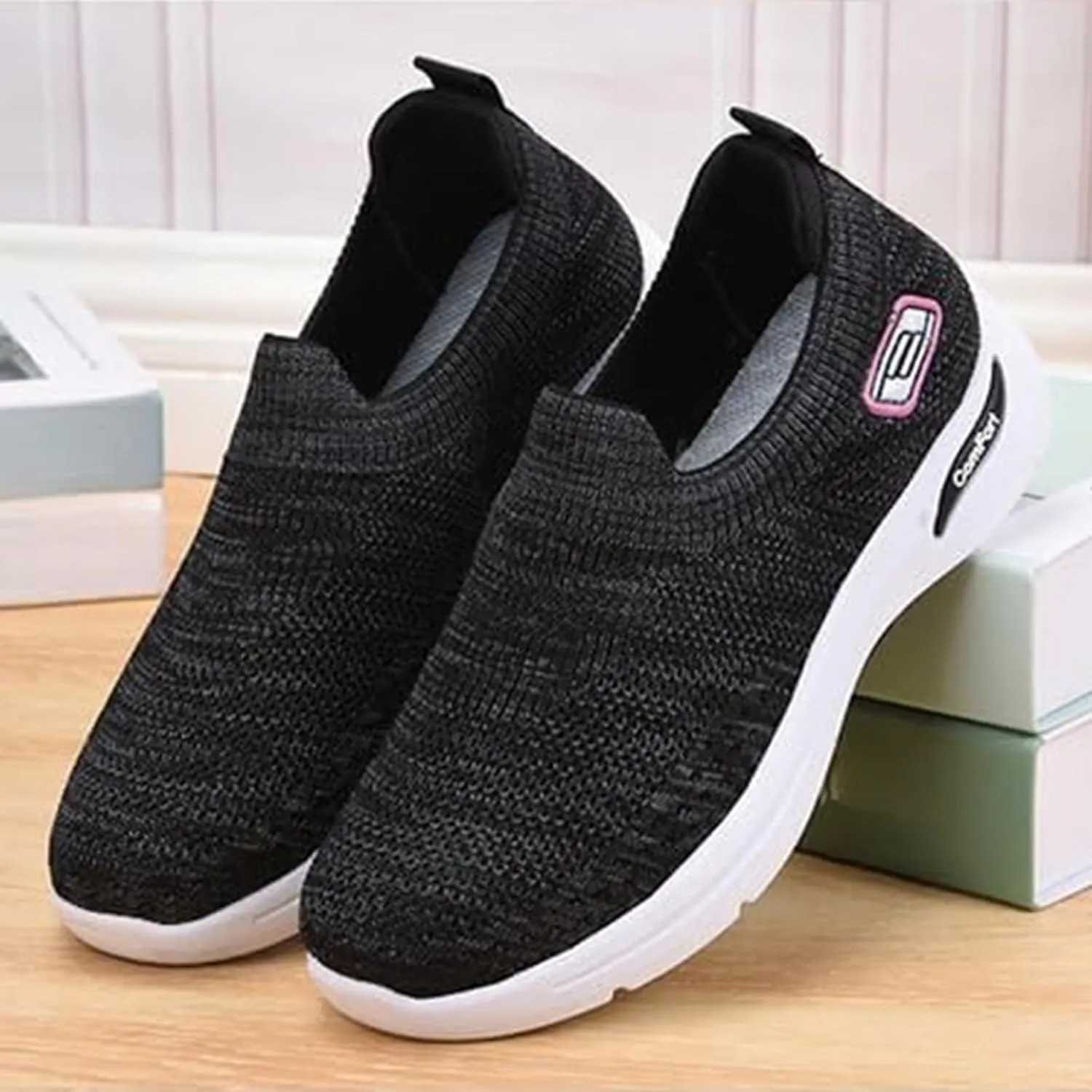 Walking Shoes for Women Knit Breathable Mesh Trainers Sneakers,Go Walk Arch Support Slip On Fashion Shoes,Lightweight Comfort Air Cushion Athletic Sneakers for Outdoor Running Jogging