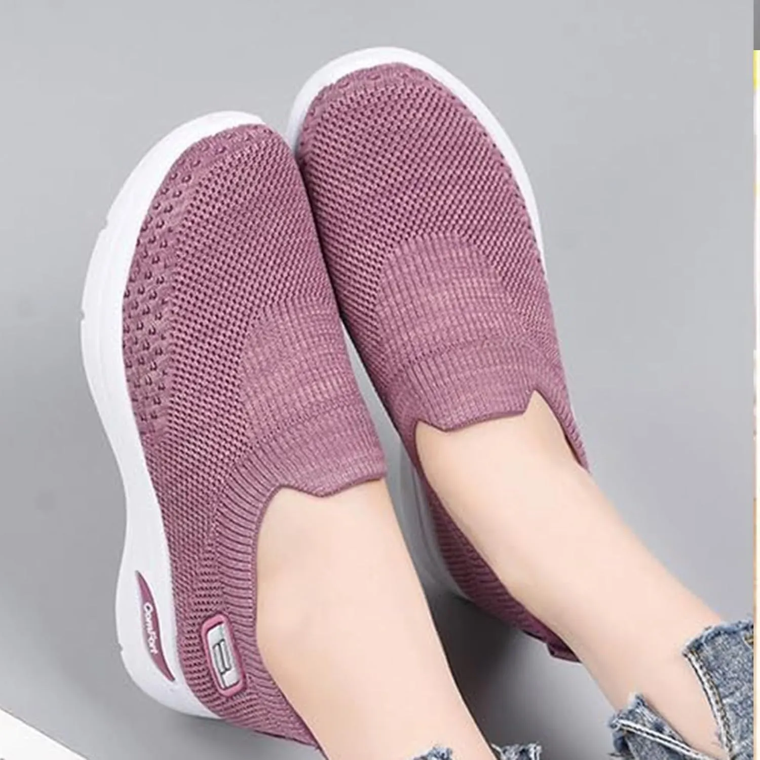 Walking Shoes for Women Knit Breathable Mesh Trainers Sneakers,Go Walk Arch Support Slip On Fashion Shoes,Lightweight Comfort Air Cushion Athletic Sneakers for Outdoor Running Jogging