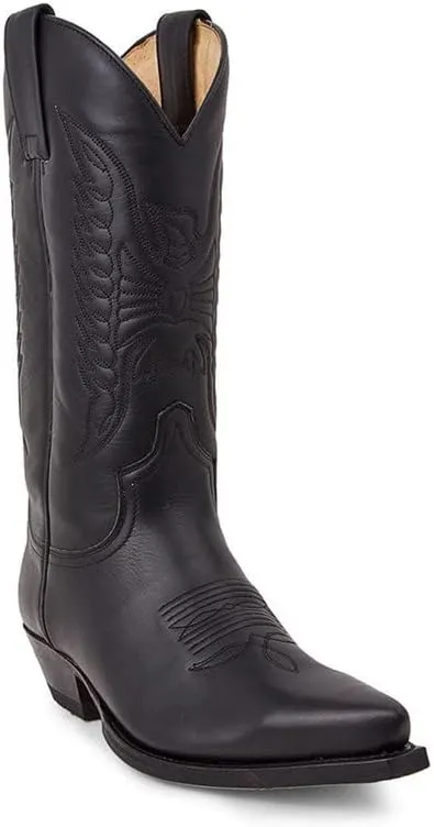 Western Boots Vintage Square Toe Chunky Block Heel Pointed Toe Stitched Leather Cowboy Boots for Men Country Boots Mid-Calf Boots