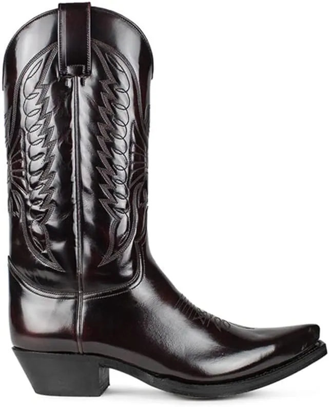 Western Boots Vintage Square Toe Chunky Block Heel Pointed Toe Stitched Leather Cowboy Boots for Men Country Boots Mid-Calf Boots