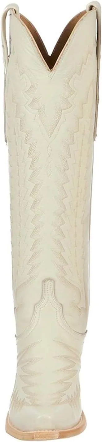 Western Boots Women, Knee High Cowboy Boots for Women Wide Calf Pointed Toe and Low Chunky Heel Cowgirl Boot with Classic Embroidered
