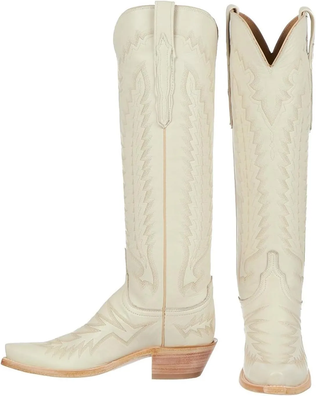 Western Boots Women, Knee High Cowboy Boots for Women Wide Calf Pointed Toe and Low Chunky Heel Cowgirl Boot with Classic Embroidered
