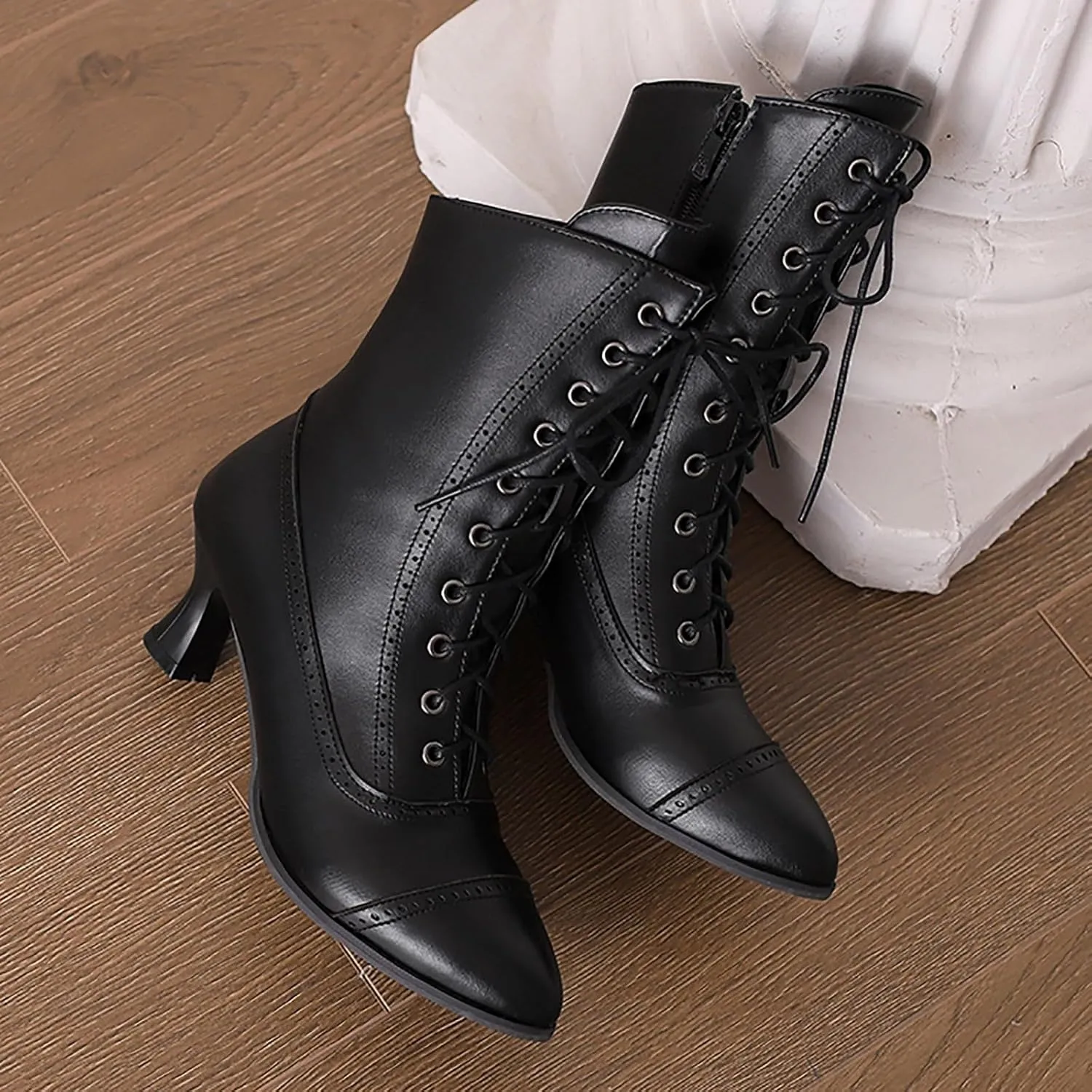 Western Boots Women Womens Ankle Boots Low Heel Fashion Women's British Kitten Heels Side Zipper Motorcycle Boots