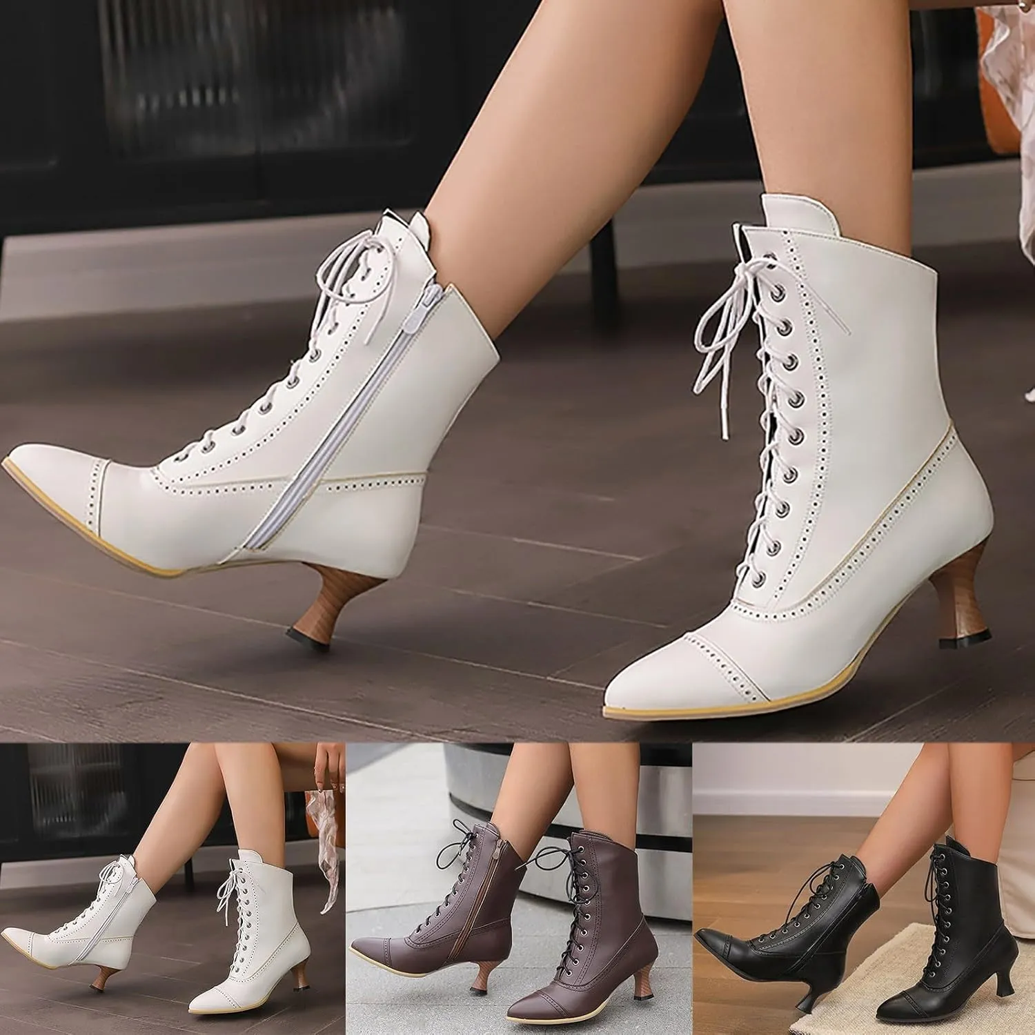 Western Boots Women Womens Ankle Boots Low Heel Fashion Women's British Kitten Heels Side Zipper Motorcycle Boots