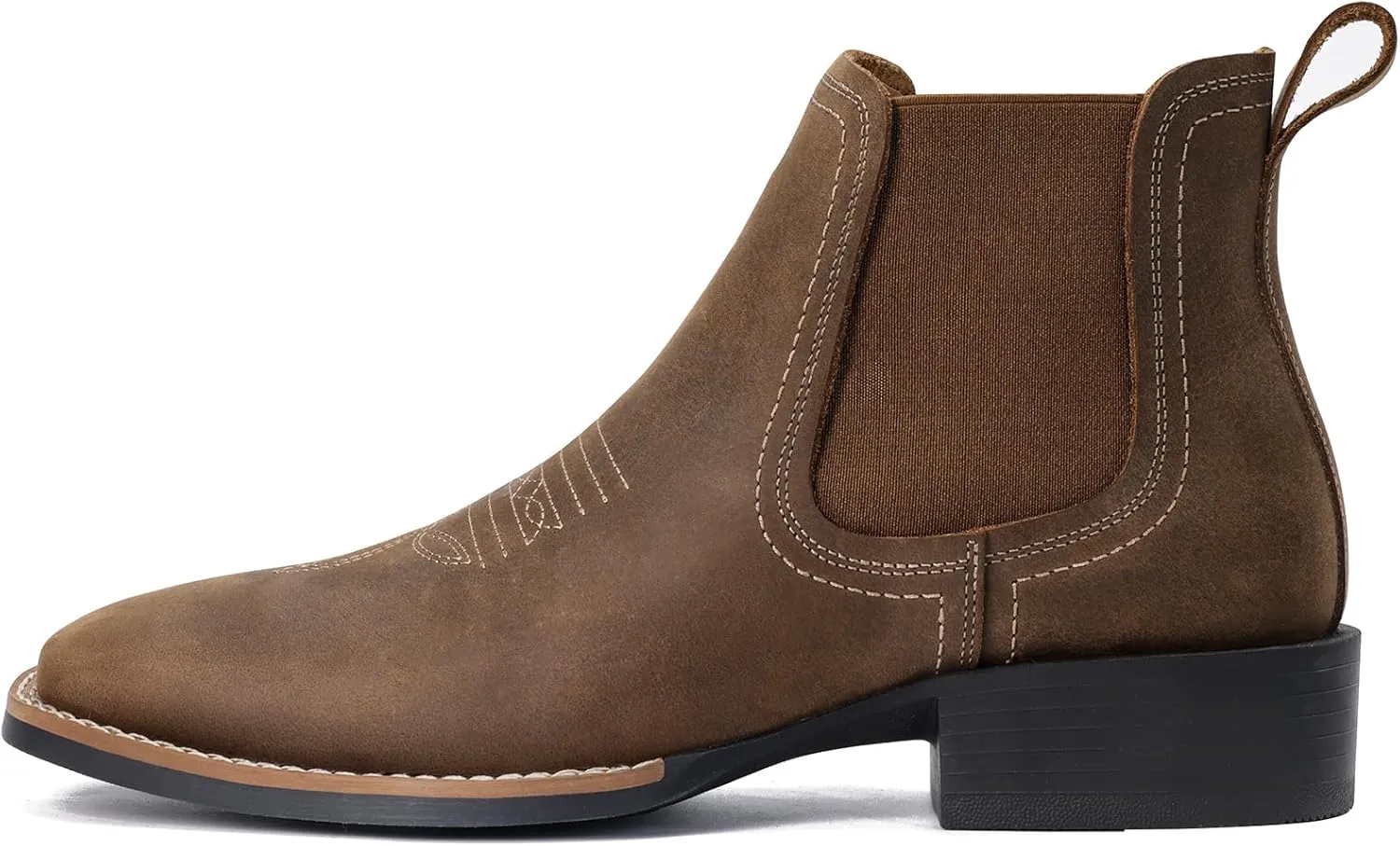 Western Cowboy Boots for Men - Mens Square Toe Chelsea Boots Ankle Cowboy Boots for Men Casual Retro Stylish Boots