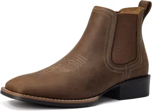 Western Cowboy Boots for Men - Mens Square Toe Chelsea Boots Ankle Cowboy Boots for Men Casual Retro Stylish Boots