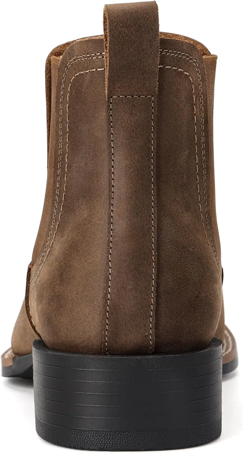 Western Cowboy Boots for Men - Mens Square Toe Chelsea Boots Ankle Cowboy Boots for Men Casual Retro Stylish Boots