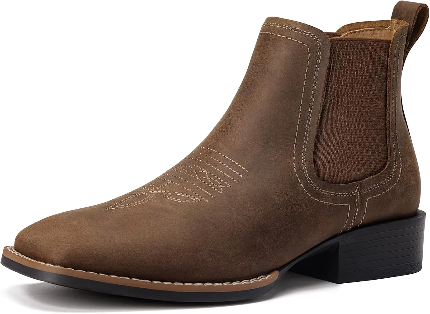 Western Cowboy Boots for Men - Mens Square Toe Chelsea Boots Ankle Cowboy Boots for Men Casual Retro Stylish Boots