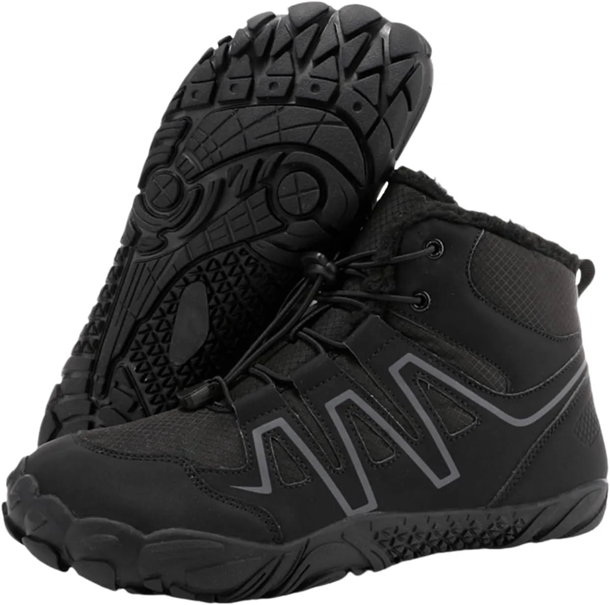 Winter Barefoot Shoes Women Men, Wide Toe Box Non-Slip Trail Running High Warm and Non-Slip Boots, Walking Boots(Black,47)