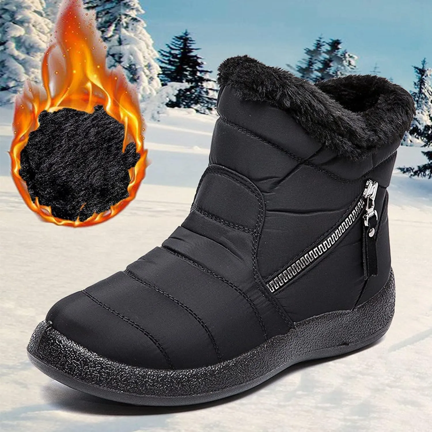 Winter Snow Boots for Women Wide Calf Women's Classic Non-Slip Ankle Snow Boots Black Winter Boots 8.5 Women Outdoor Boots Women Rubber Botas Invierno Mujer Nieve