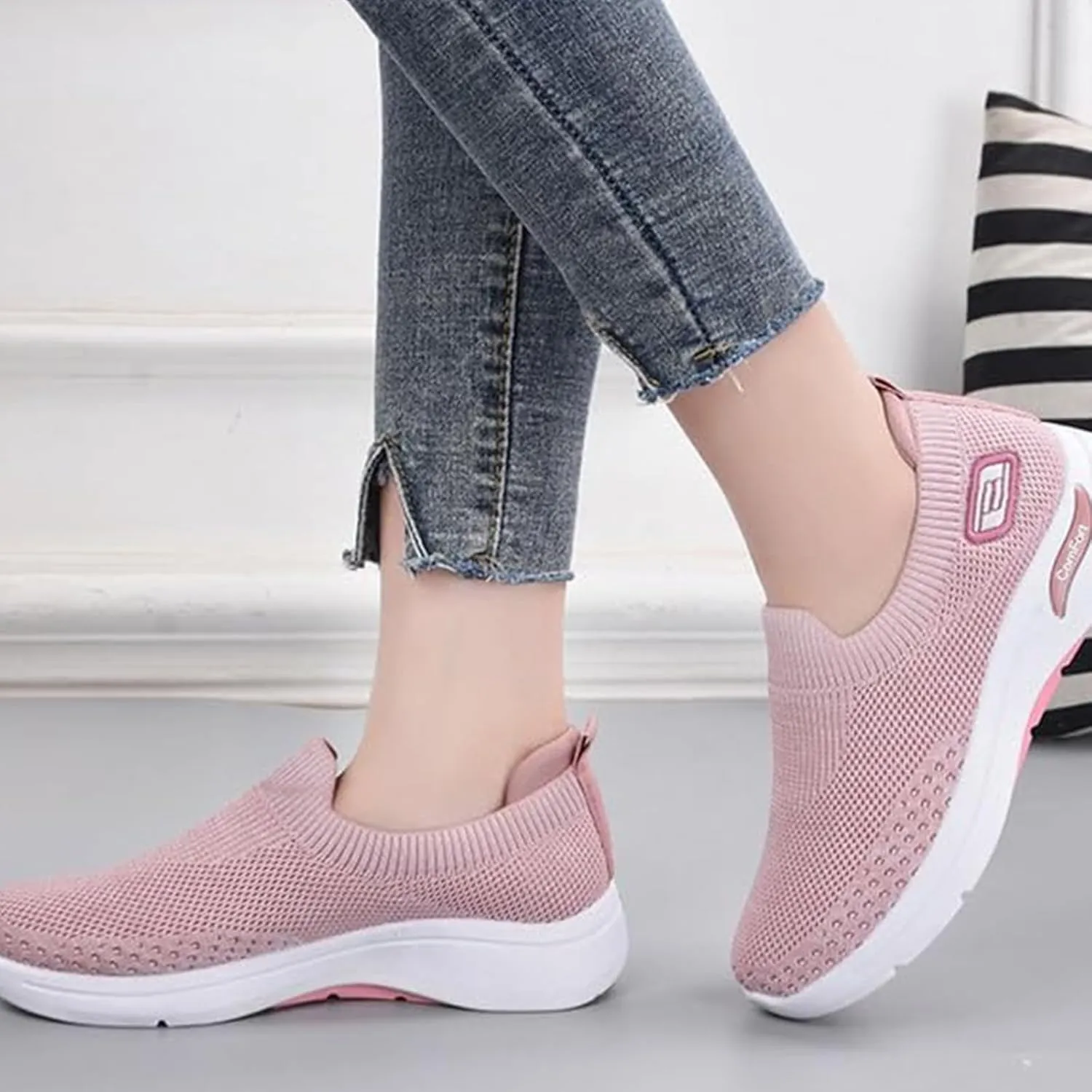 Women Casual Walking Shoes Breathable Soft Slip On Sneakers Comfortable Mesh Trainers Athletic Running Jogging Shoe Diabetic Foam Sneaker with Arch Support