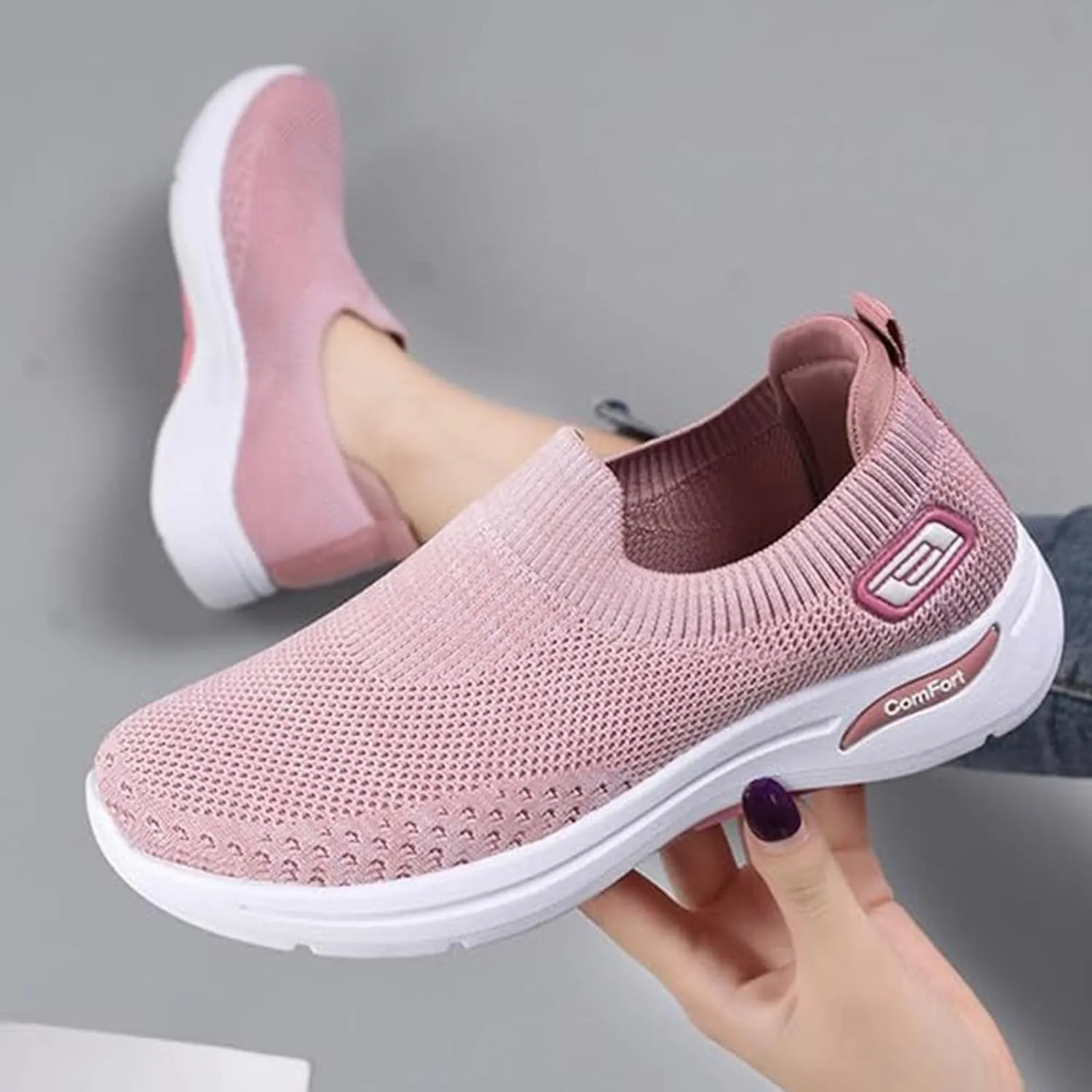 Women Casual Walking Shoes Breathable Soft Slip On Sneakers Comfortable Mesh Trainers Athletic Running Jogging Shoe Diabetic Foam Sneaker with Arch Support