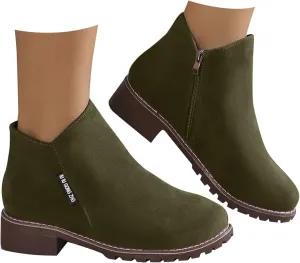 Women Casual Work Boots Chunky Heel Zipper Women Boots Comfortable Round Toe Ankle Comfortable Slip-On Lightweight