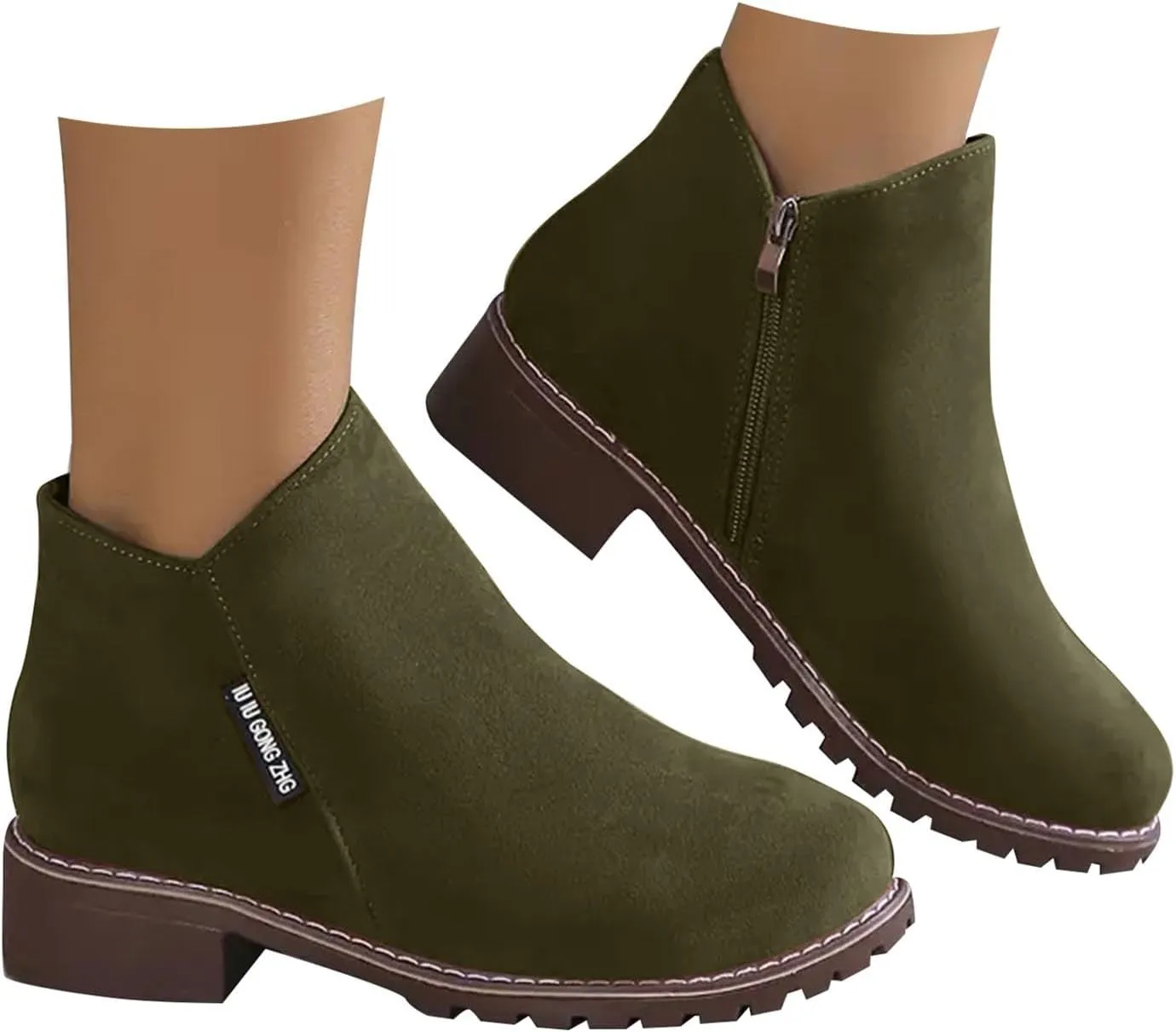 Women Casual Work Boots Chunky Heel Zipper Women Boots Comfortable Round Toe Ankle Comfortable Slip-On Lightweight