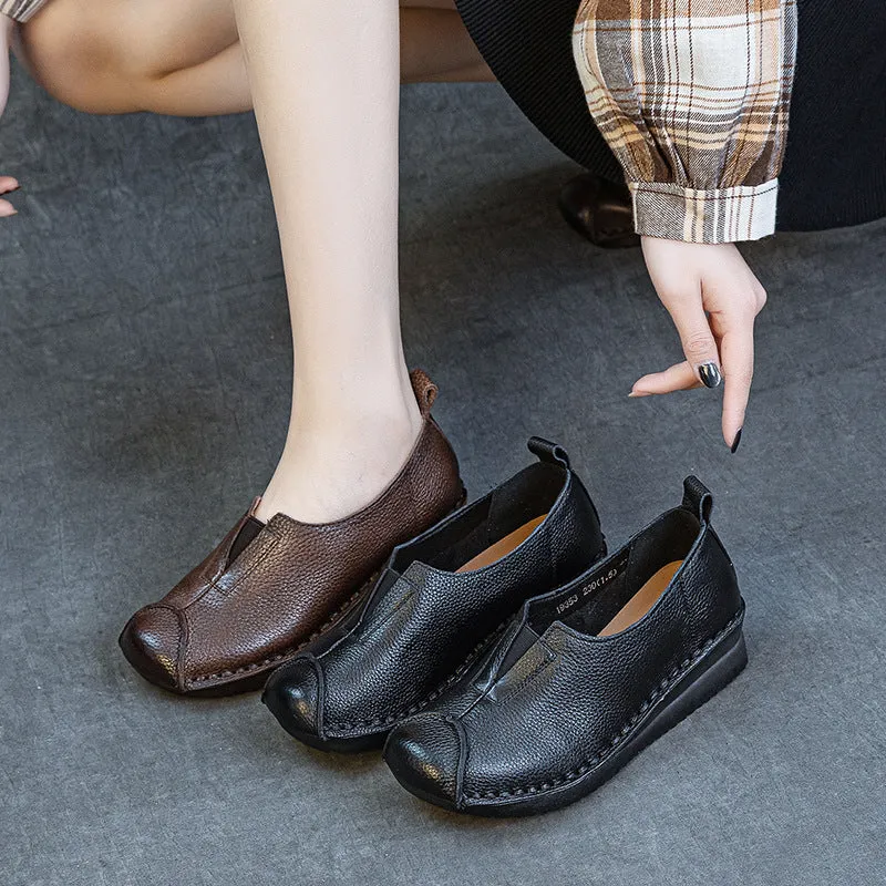 Women Comfortable Vintage Handmade Leather Wedge Shoes Slip-Ons