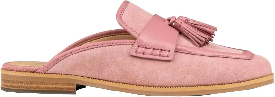 Women Flat Tassel Mules Suede Closed Square Toe Slip On Fringe Loafers Backless 0.5" Low Chunky Stacked Heeled Sandals Slip-Ons Clogs Comfy Slide Slippers Daily Weekend Homecoming 4-11 M US