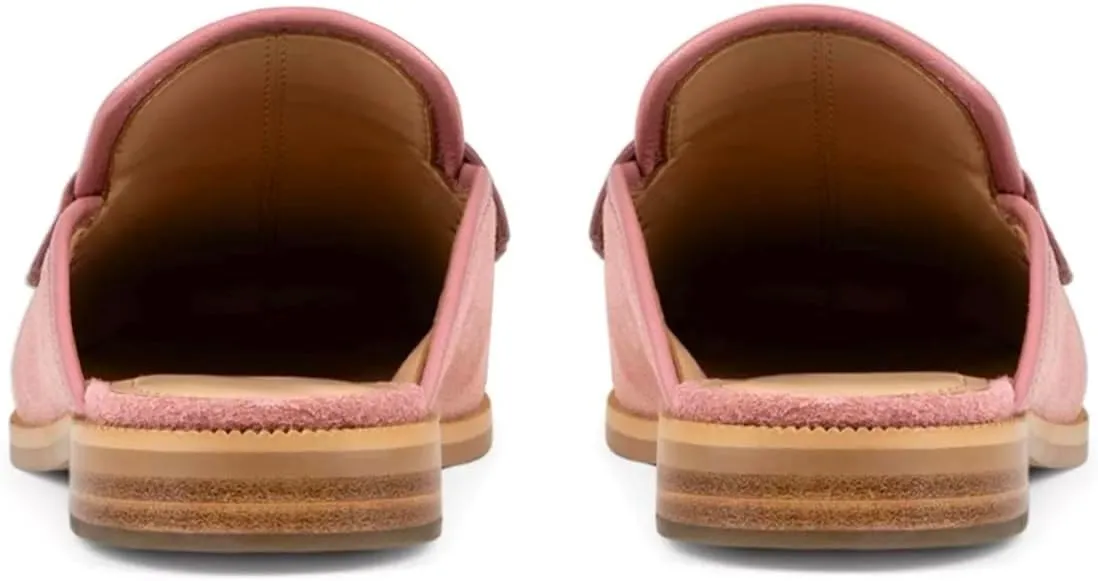 Women Flat Tassel Mules Suede Closed Square Toe Slip On Fringe Loafers Backless 0.5" Low Chunky Stacked Heeled Sandals Slip-Ons Clogs Comfy Slide Slippers Daily Weekend Homecoming 4-11 M US