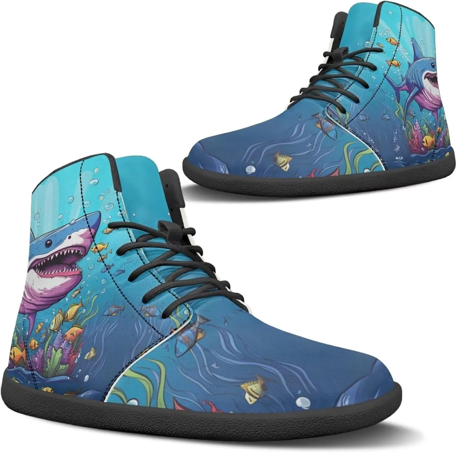 Women Men Running Shoes High Top Barefoot Sneakers Leather