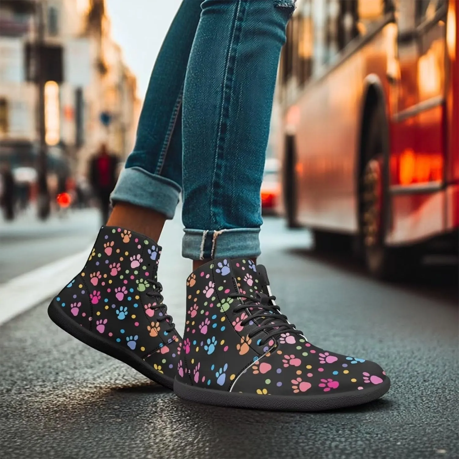 Women Men Running Shoes High Top Barefoot Sneakers Leather