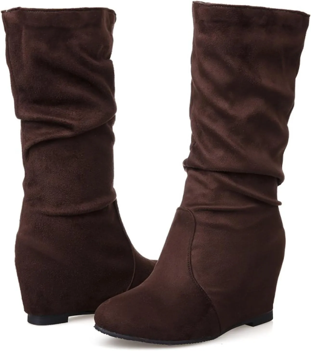 Women Mid Calf Boots Dressy Ankle Boots for Women Mid Calf Boots Flock Close Toe Mid Calf Slip on Casual Women Boots