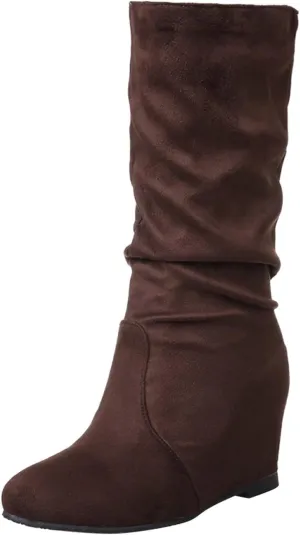 Women Mid Calf Boots Dressy Ankle Boots for Women Mid Calf Boots Flock Close Toe Mid Calf Slip on Casual Women Boots
