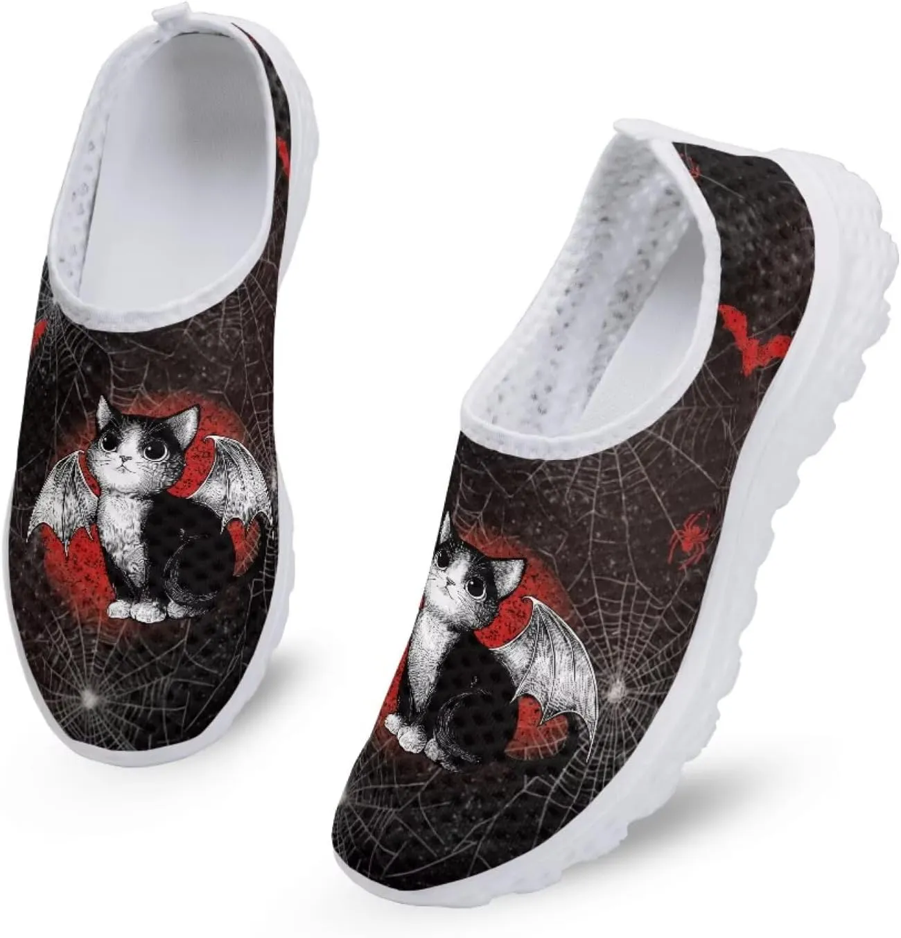 Women Slip on Mesh Walking Shoes Halloween Print Wide Width Mesh Sneaker with Arch Support