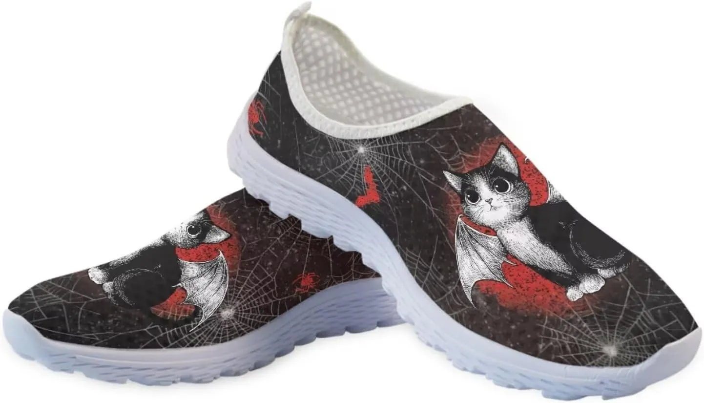 Women Slip on Mesh Walking Shoes Halloween Print Wide Width Mesh Sneaker with Arch Support