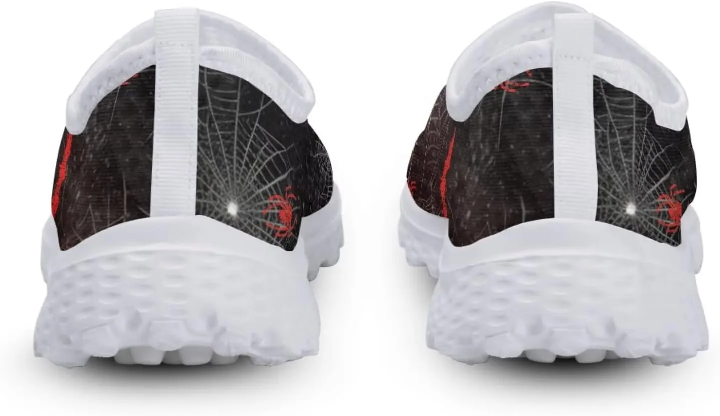 Women Slip on Mesh Walking Shoes Halloween Print Wide Width Mesh Sneaker with Arch Support