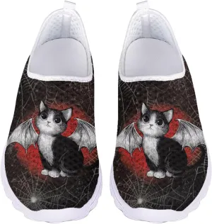 Women Slip on Mesh Walking Shoes Halloween Print Wide Width Mesh Sneaker with Arch Support