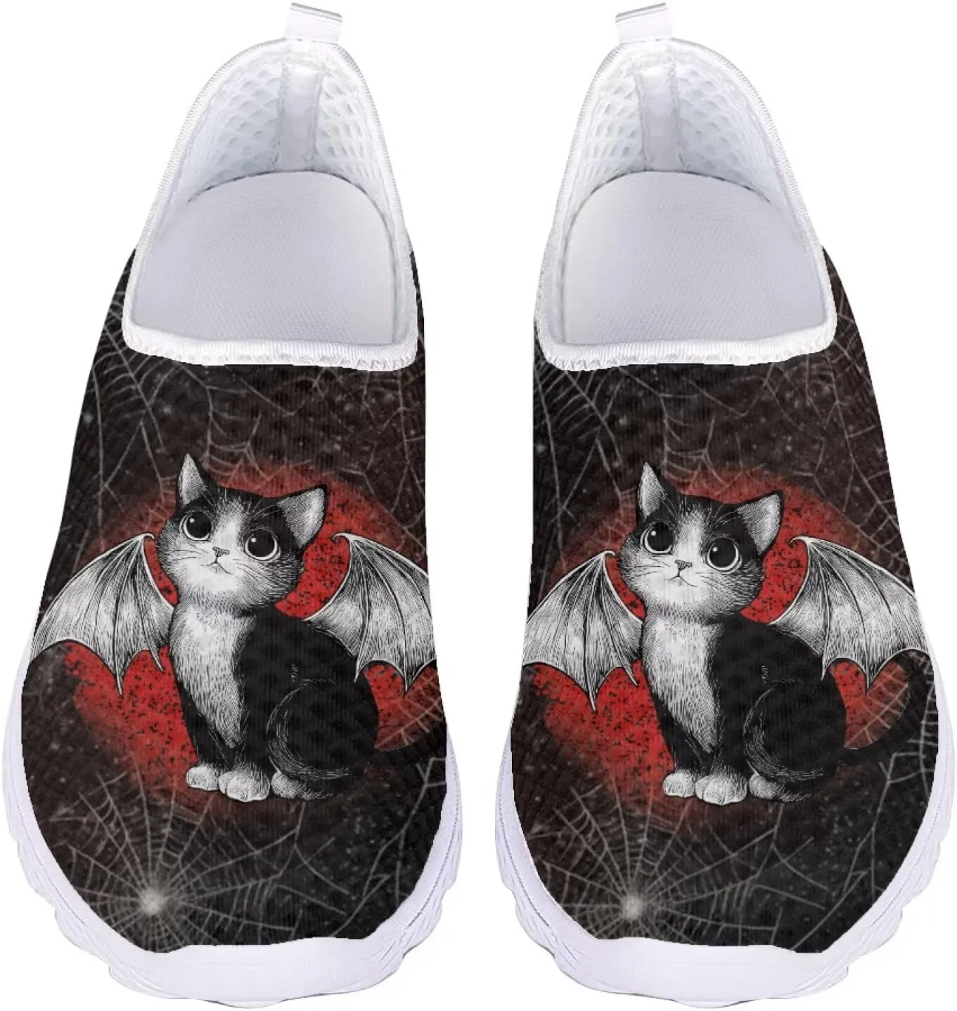 Women Slip on Mesh Walking Shoes Halloween Print Wide Width Mesh Sneaker with Arch Support