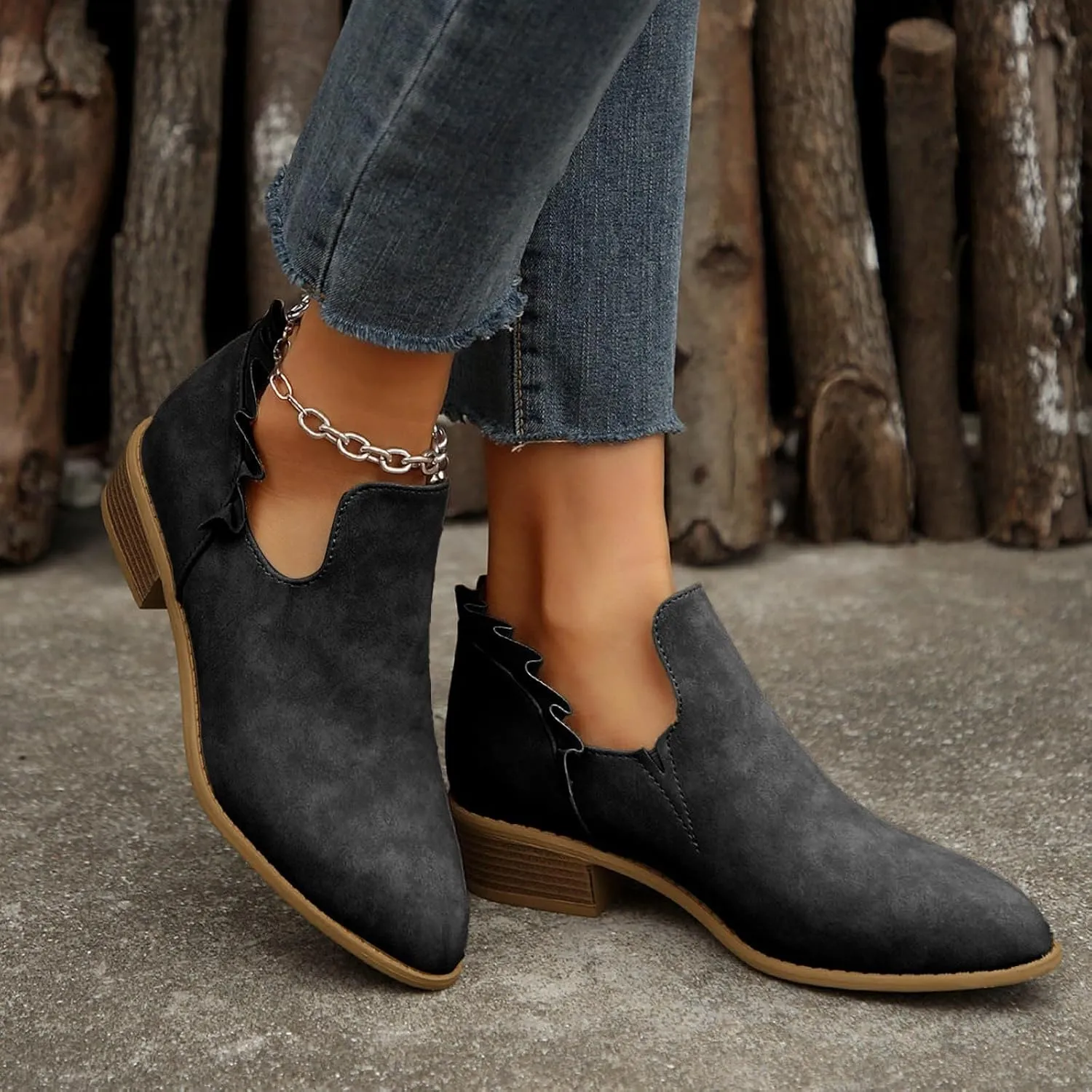 Womens Ankle Boots Low Heel Chelsea Boots Women Women's Ankle Boot Pointed Toe Pull on Fashion Riding Boots For Women