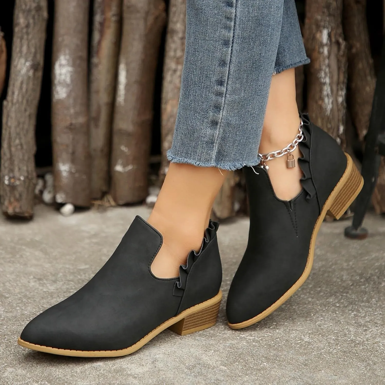Womens Ankle Boots Low Heel Chelsea Boots Women Women's Ankle Boot Pointed Toe Pull on Fashion Riding Boots For Women