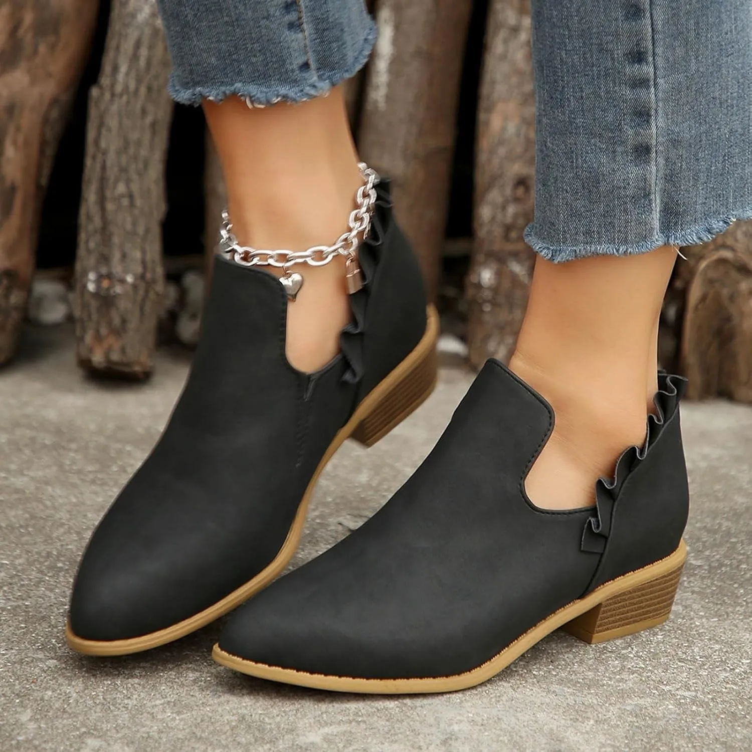 Womens Ankle Boots Low Heel Chelsea Boots Women Women's Ankle Boot Pointed Toe Pull on Fashion Riding Boots For Women