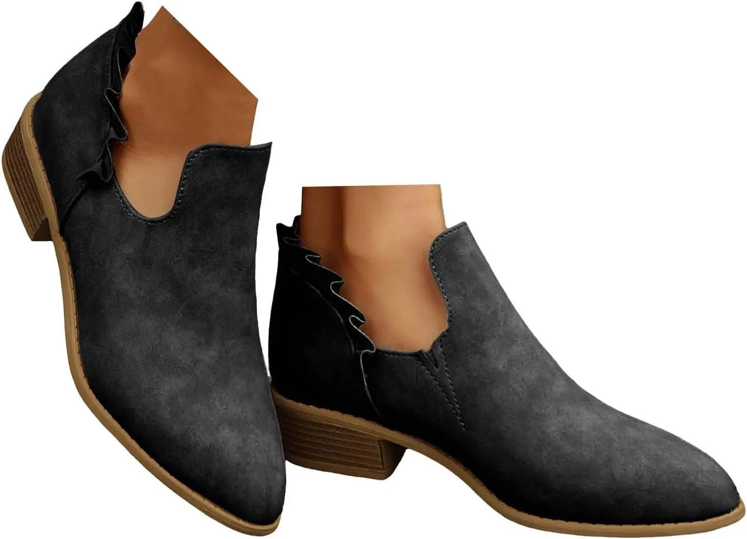 Womens Ankle Boots Low Heel Chelsea Boots Women Women's Ankle Boot Pointed Toe Pull on Fashion Riding Boots For Women
