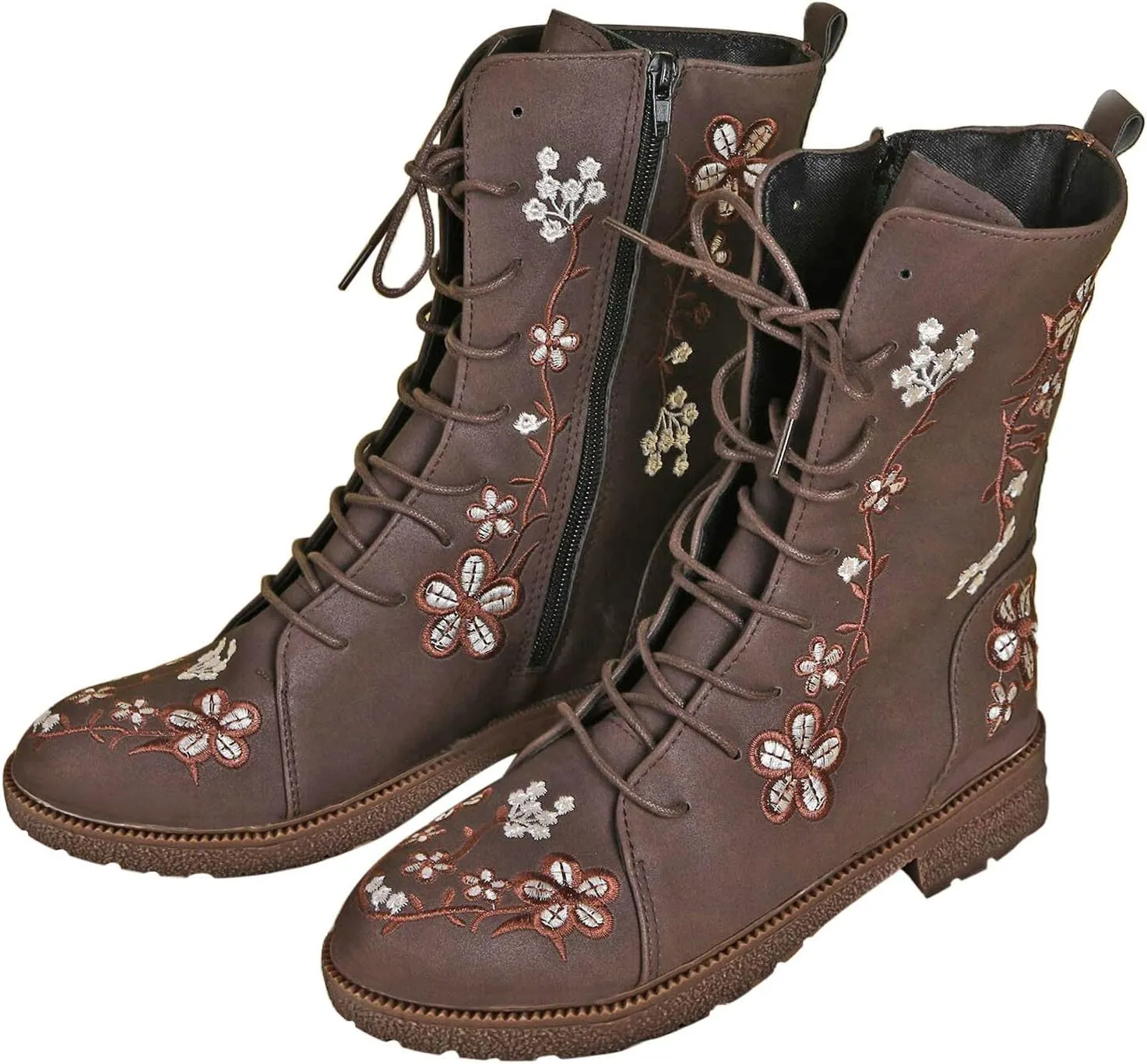 Womens Ankle Boots Western Boots Women Ladies Fashion Embroidered Mid Boots Women's Casual Chunky Heels Women's Boots