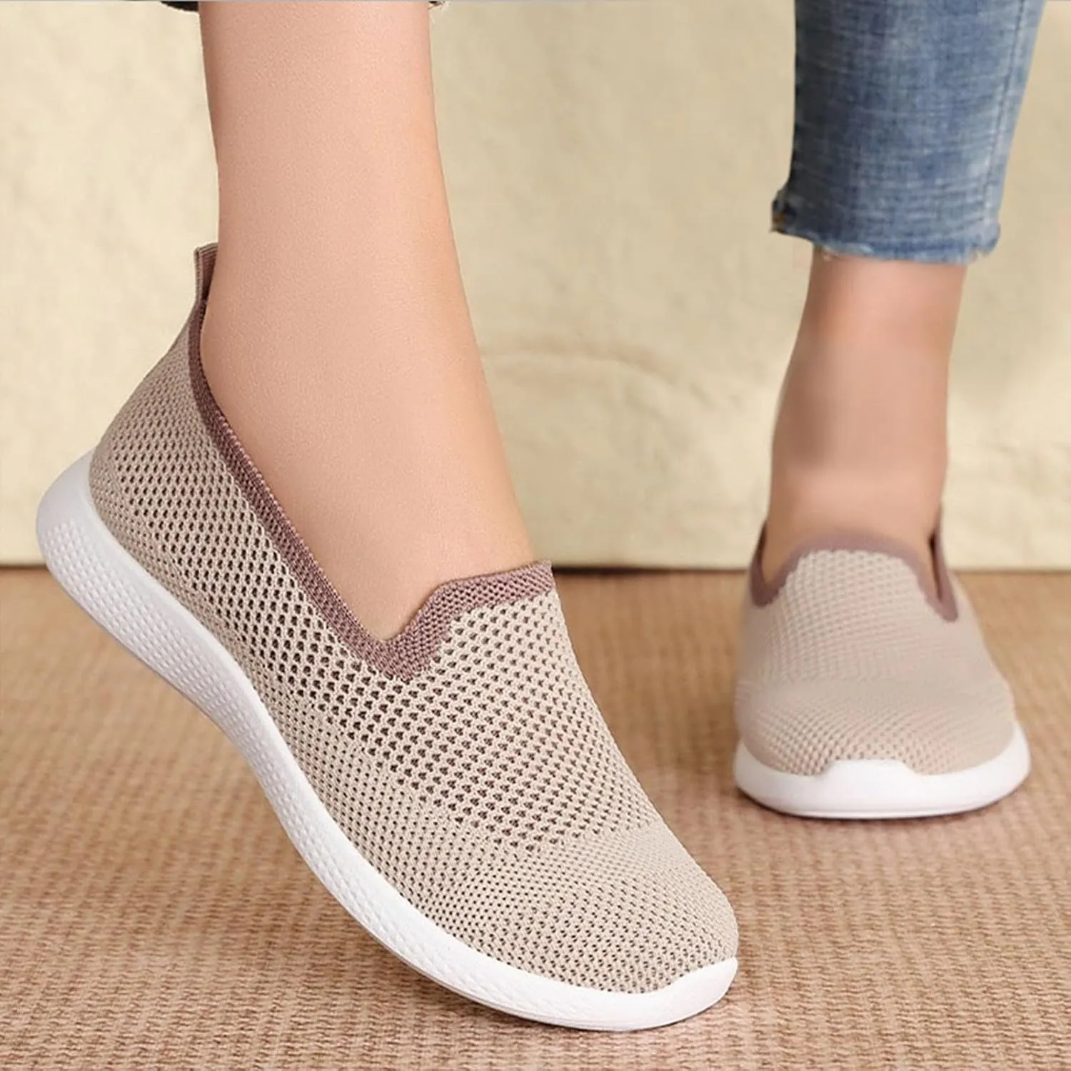 Women's Casual Shoes Comfortable Slip On Footwear Daily Wear Breathable Mesh Design Summer Casual Tennis Shoes
