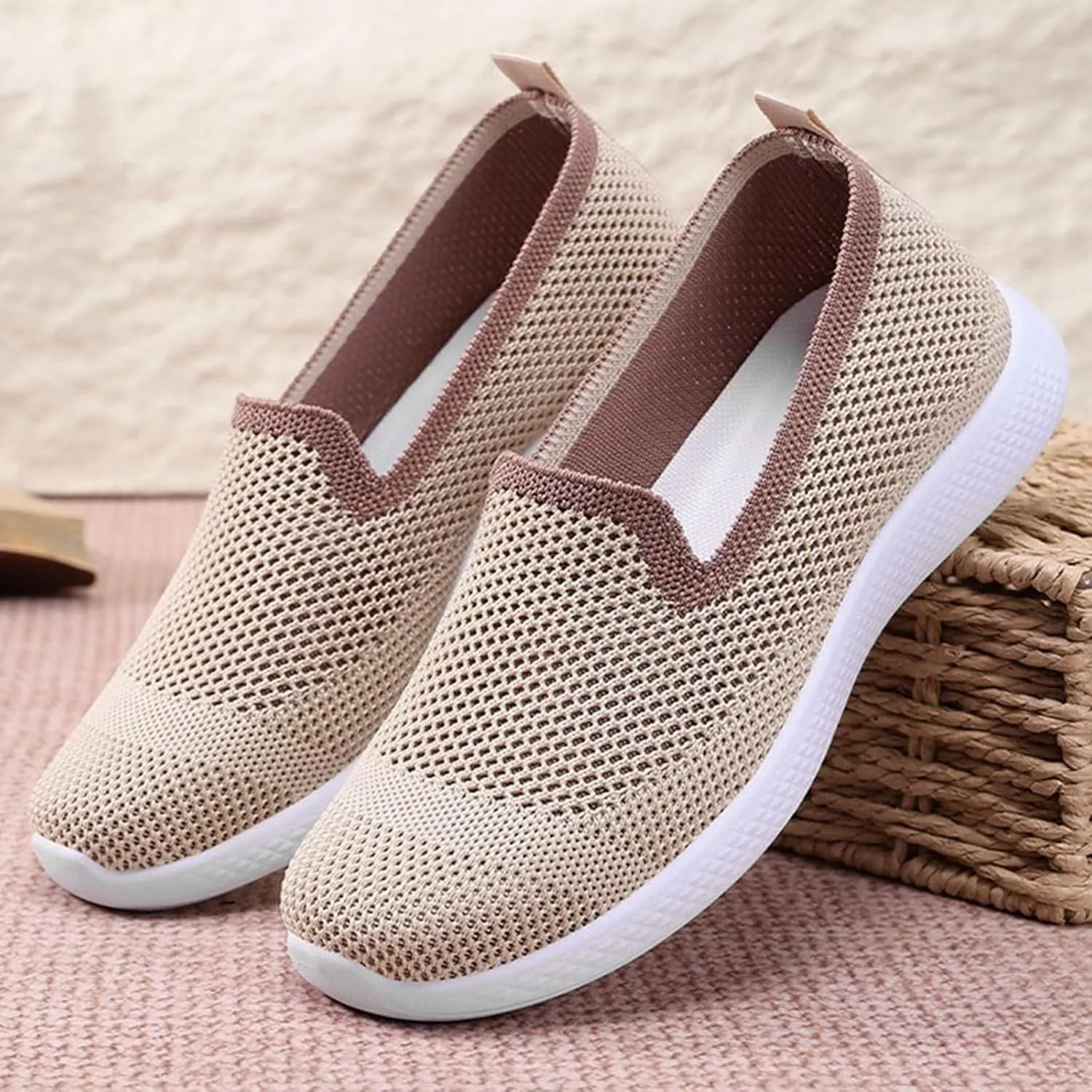 Women's Casual Shoes Comfortable Slip On Footwear Daily Wear Breathable Mesh Design Summer Casual Tennis Shoes