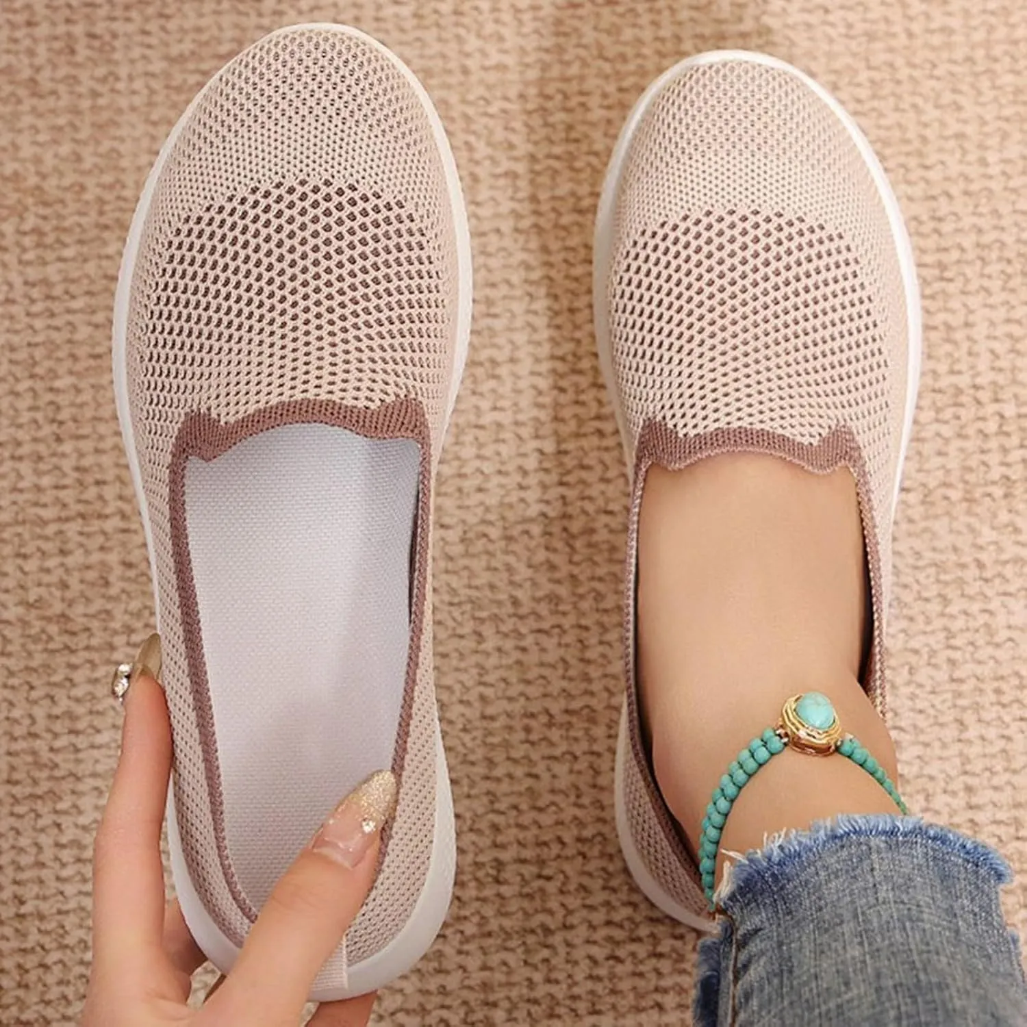 Women's Casual Shoes Comfortable Slip On Footwear Daily Wear Breathable Mesh Design Summer Casual Tennis Shoes