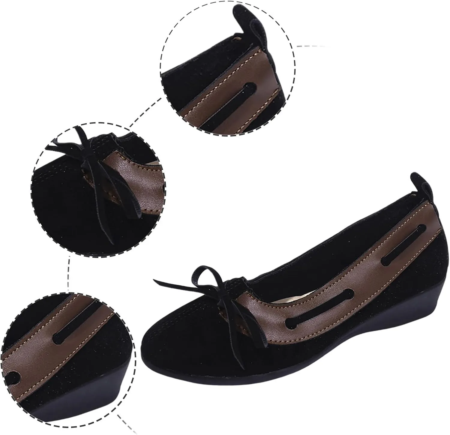 Women's Casual Wedge Heel Shoes Closed Toe Leather Upper Color Block Design Comfortable Everyday Wear Versatile