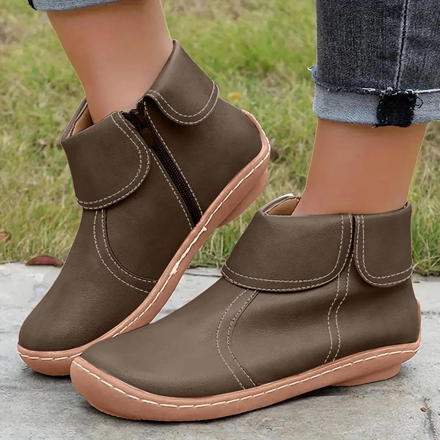 Womens Cowboy Boots Comfortable Chunky High Heel Round Toe Boots for Women Ankle Breathable Lace Short Cowgirl Boots