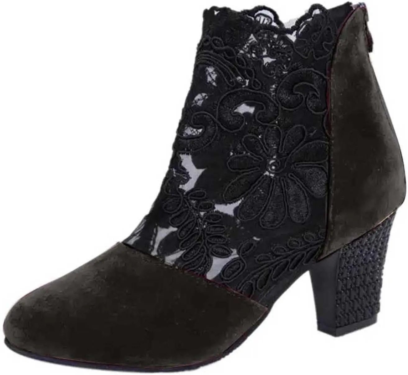 Womens Cowboy Boots Comfortable Chunky High Heel Round Toe Boots for Women Ankle Breathable Lace Short Cowgirl Boots