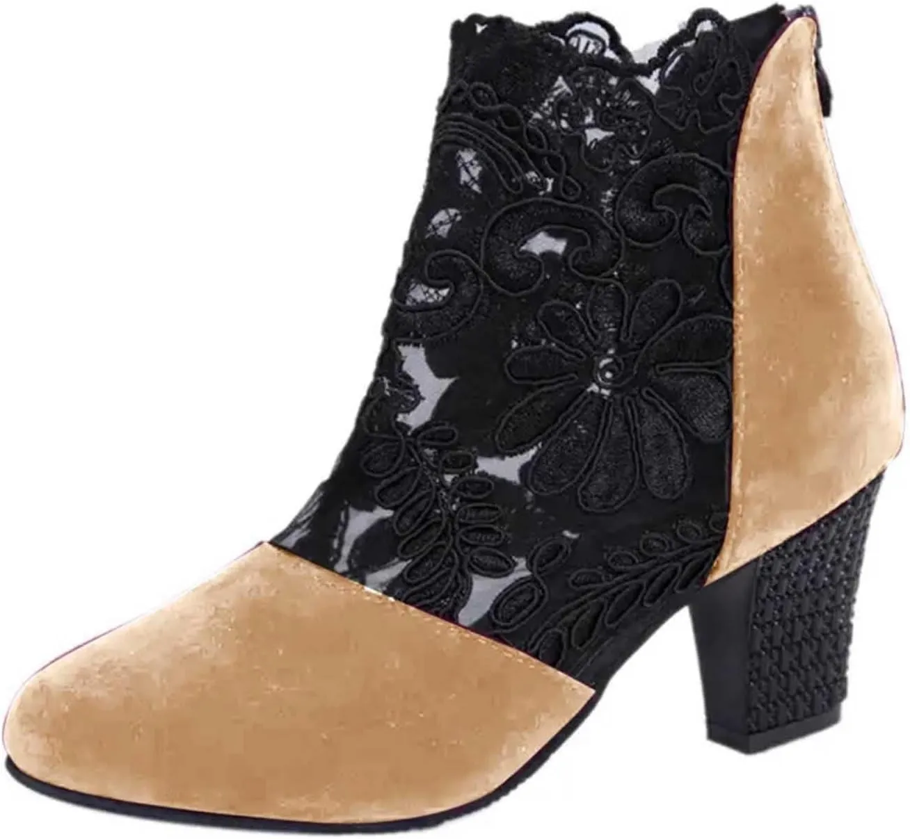Womens Cowboy Boots Comfortable Chunky High Heel Round Toe Boots for Women Ankle Breathable Lace Short Cowgirl Boots