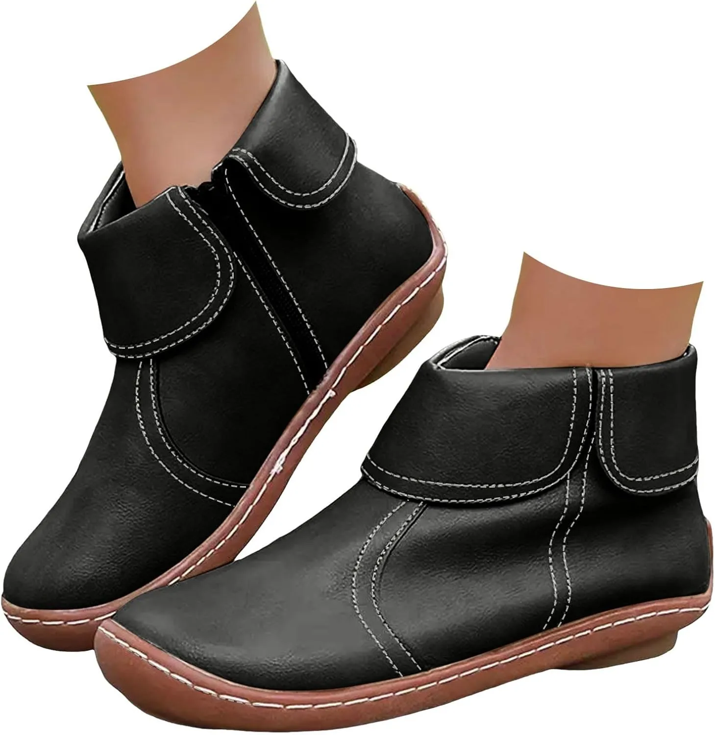 Womens Cowboy Boots Comfortable Chunky High Heel Round Toe Boots for Women Ankle Breathable Lace Short Cowgirl Boots