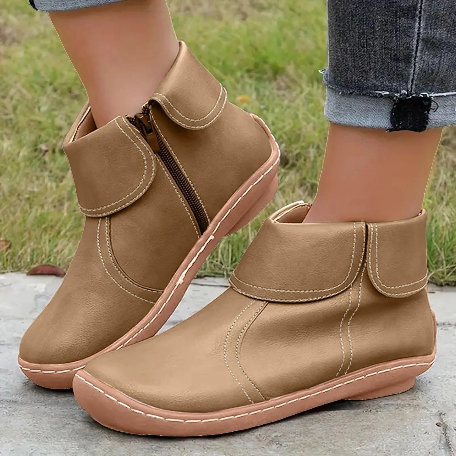 Womens Cowboy Boots Comfortable Chunky High Heel Round Toe Boots for Women Ankle Breathable Lace Short Cowgirl Boots