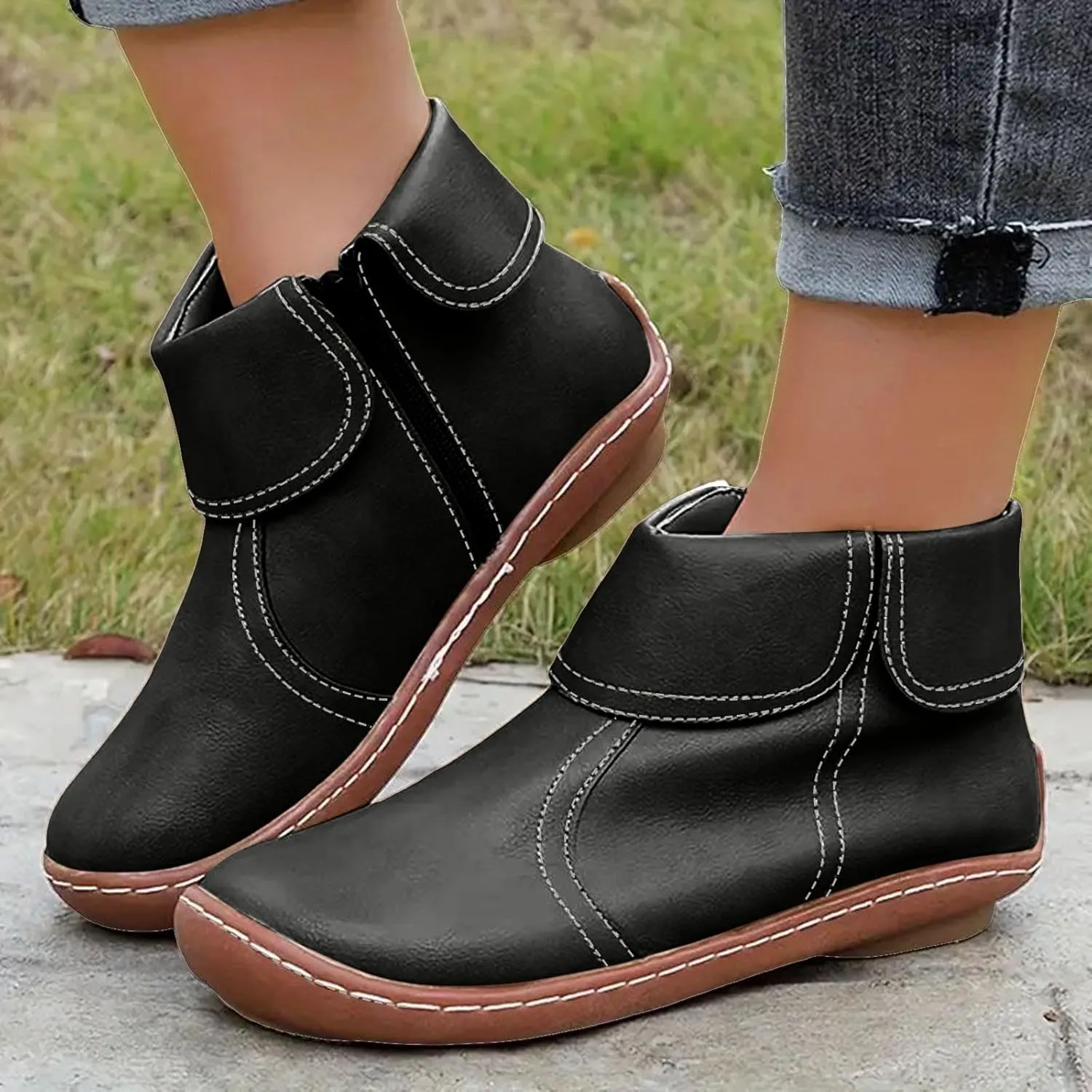 Womens Cowboy Boots Comfortable Chunky High Heel Round Toe Boots for Women Ankle Breathable Lace Short Cowgirl Boots