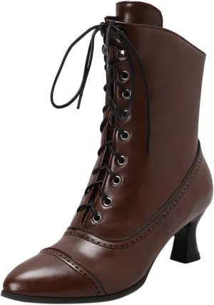 Women's Lug Sole Combat Ankle Bootie Lace up Low Chunky Block Boots Fashion Causal Shoes Chunky Chukka Western Cowboy Combat