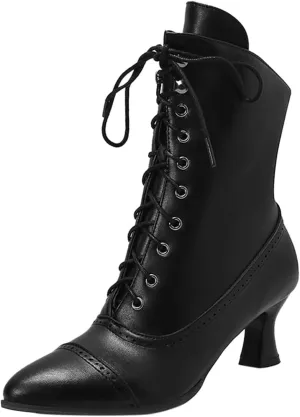 Women's Lug Sole Combat Ankle Bootie Lace up Low Chunky Block Boots Fashion Causal Shoes Chunky Chukka Western Cowboy Combat
