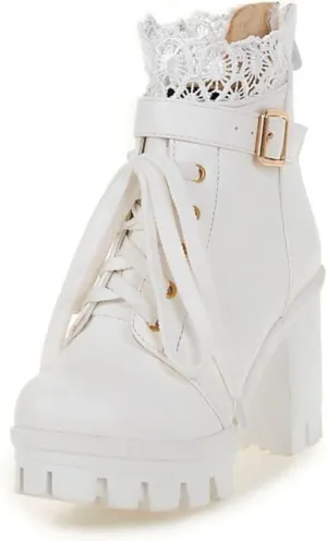 Women's Lug Sole Combat Ankle Bootie Lace up Low Chunky Block Boots Fashion Causal Shoes Cowboy Knee High Chukka Chelsea