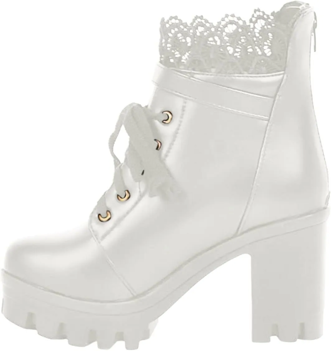 Women's Lug Sole Combat Ankle Bootie Lace up Low Chunky Block Boots Fashion Causal Shoes Cowboy Knee High Chukka Chelsea